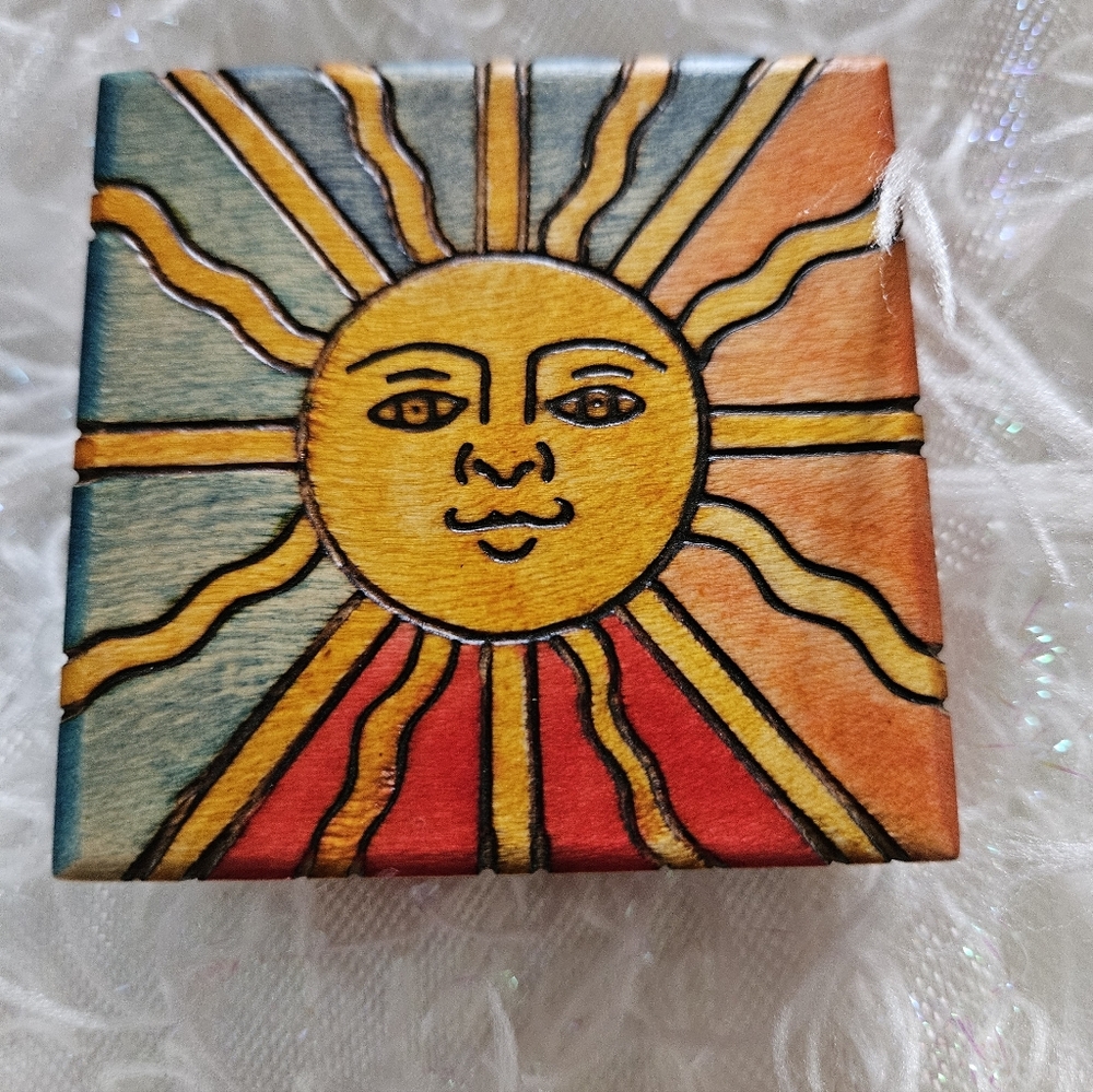 Hand-Painted Sun Tile Wall Art - Vibrant Warm Tones Trinket Small Box